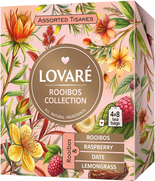 Колекція трав’яного чаю Lovare Tisanes Rooibos Collection 4 види по 8 пакетиків