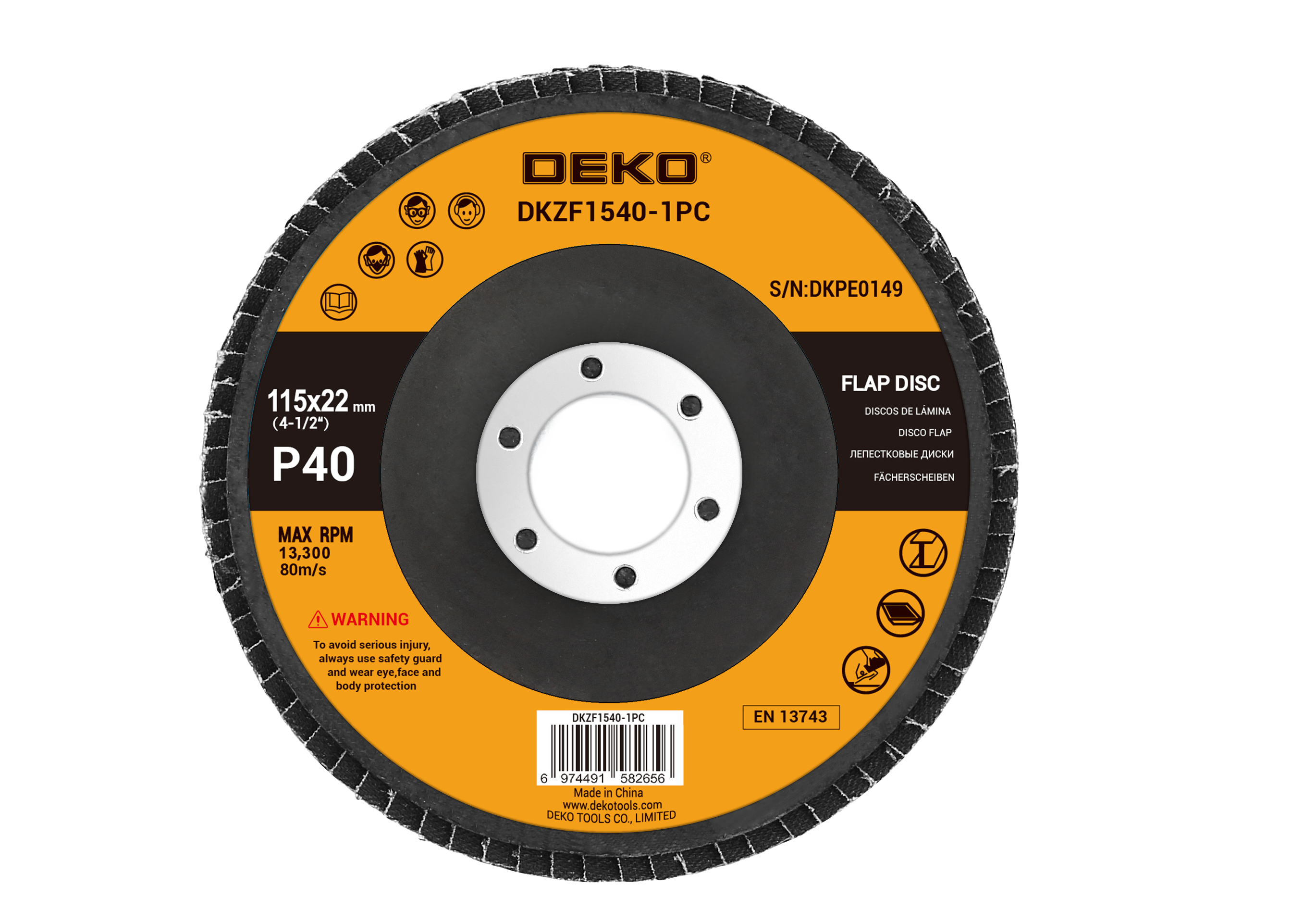 Шлифовальный диск циркония (115мм/р40) DEKO DKZF1540