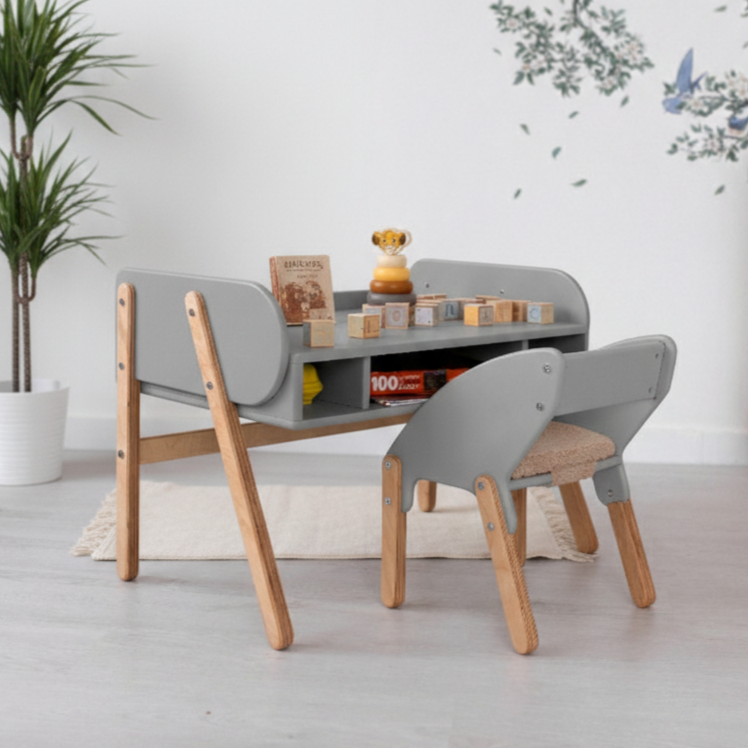 Дитячий столик і стільчик регульований по висоті деревяний дизайнерський Брунька темно-сірий