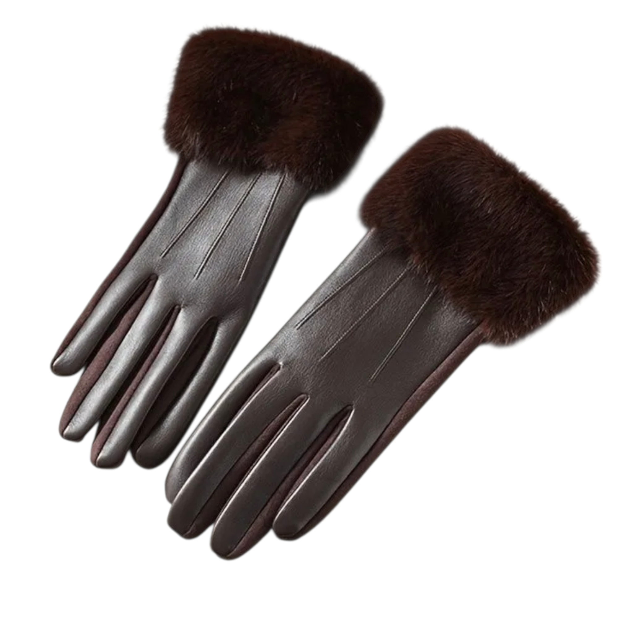 Рукавички з еко-хутром Dark Coffee