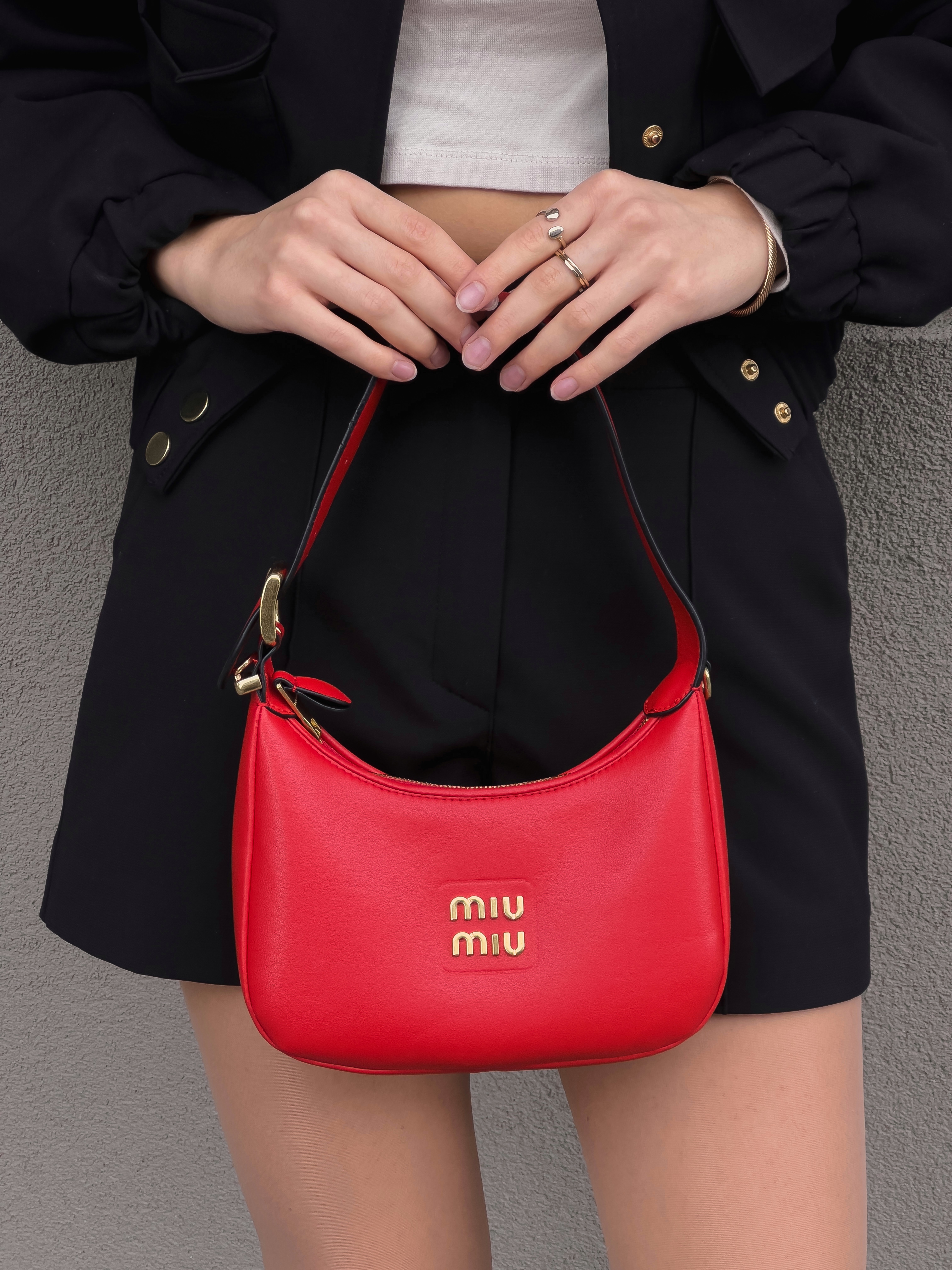 Miu Miu Leather Hobo Bag Red