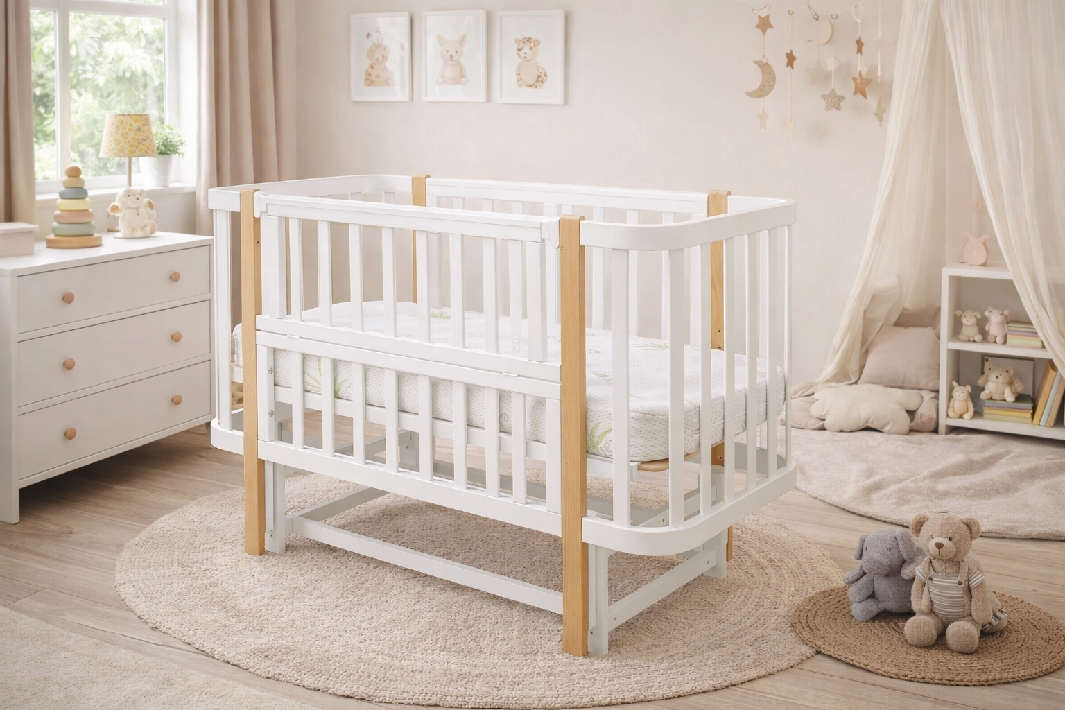 Ліжко-трансформер Babyroom Місяць білий/натуральний