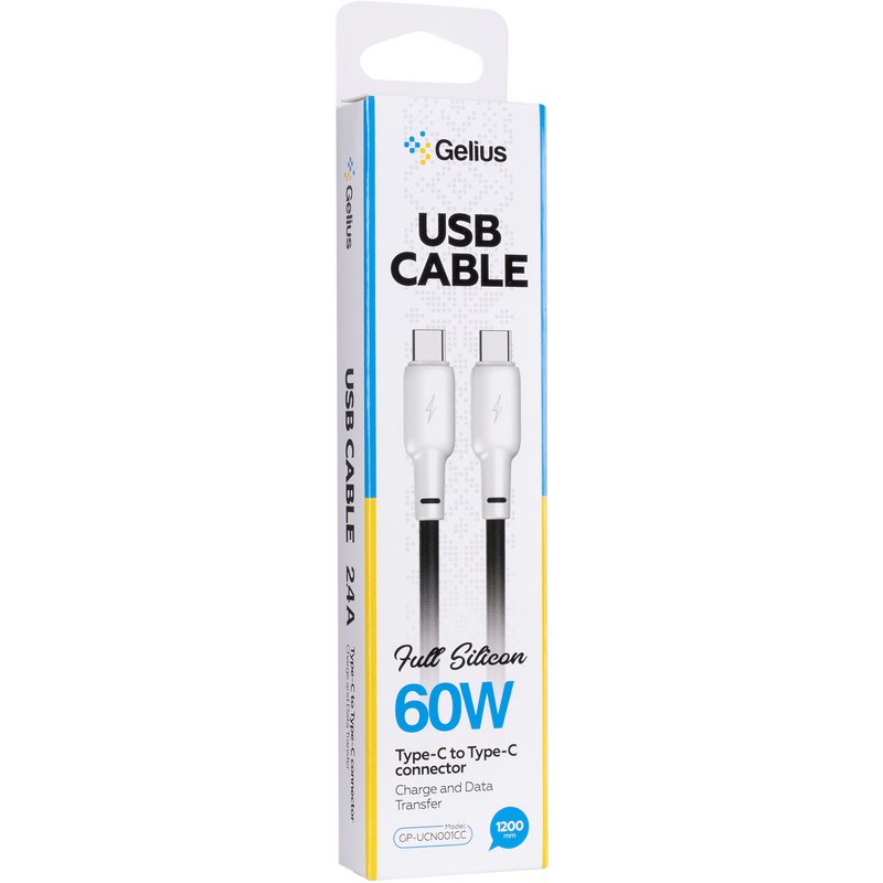 Кабель USB Gelius Full Silicon GP-UCN001CC Type-C to Type-C (1.2м) (60W) Black/White