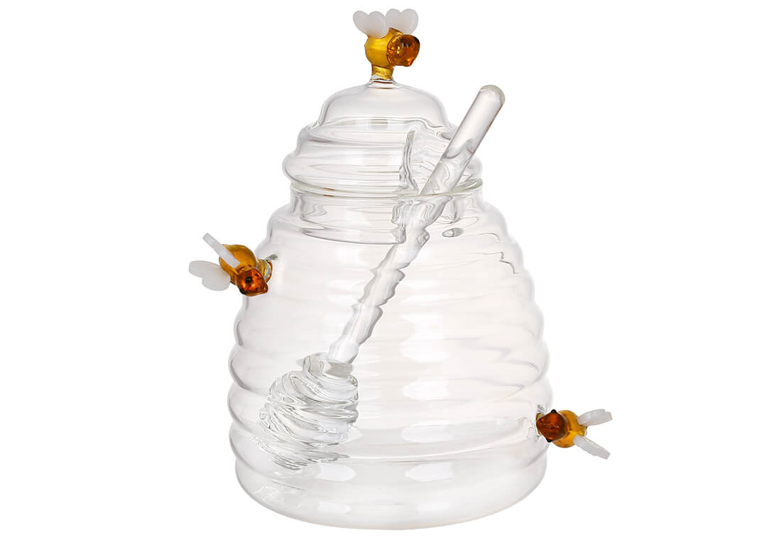 Медівниця скляна з ложкою із бджілками