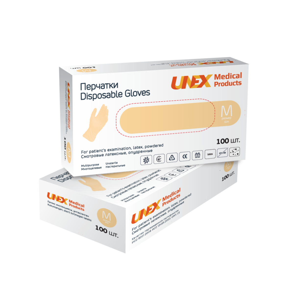 Рукавички латексні оглядові M нестерильні опудрені, (100 шт/уп