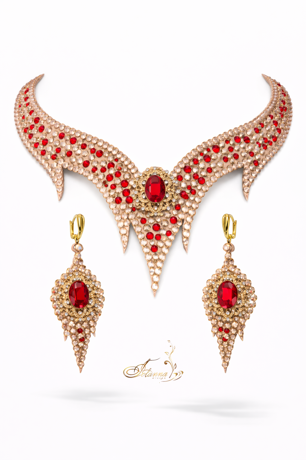 Ballrom crystal gold red jewelry set