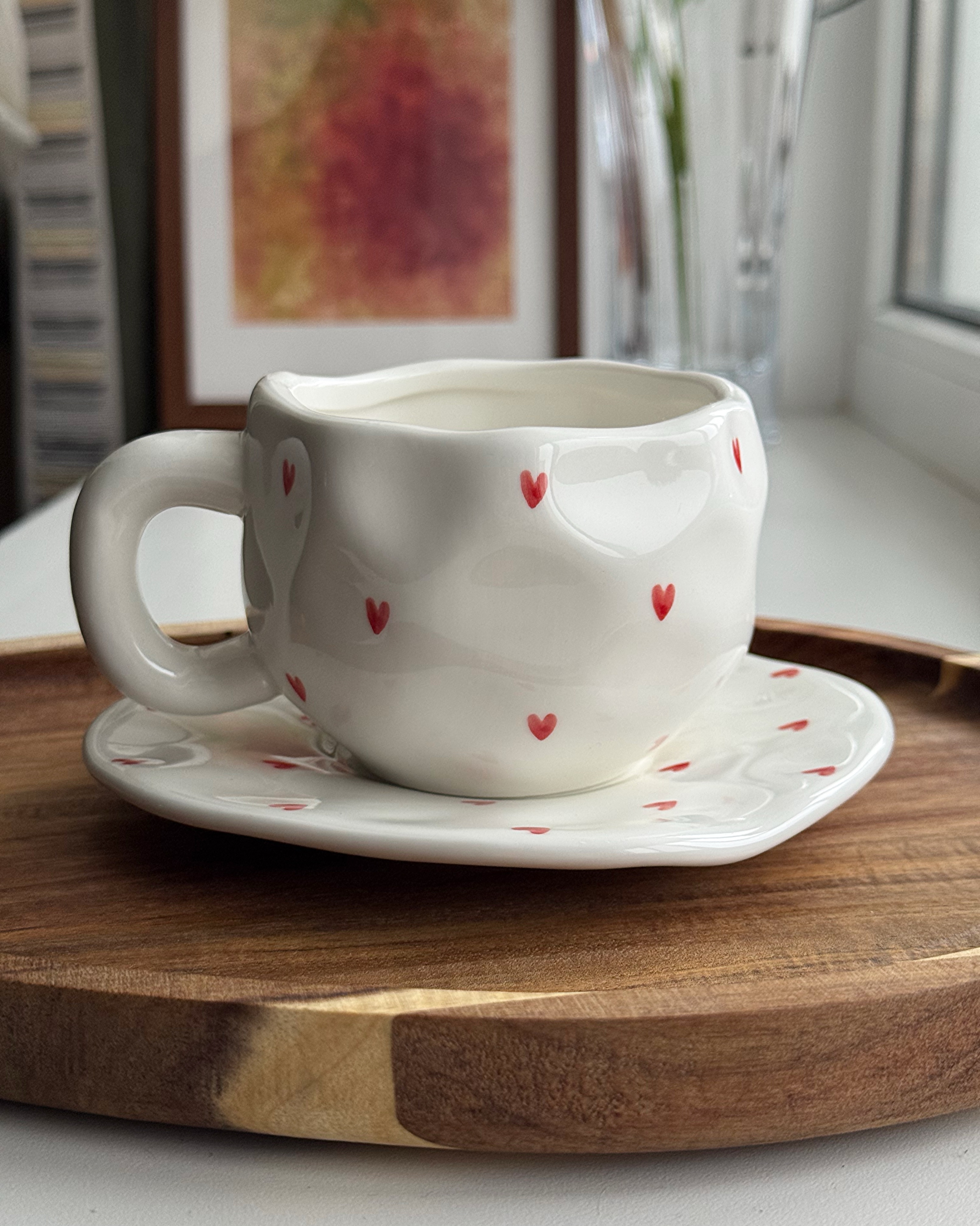 Чашка з блюдцем "Серденька" 300 мл (УЦІНКА)