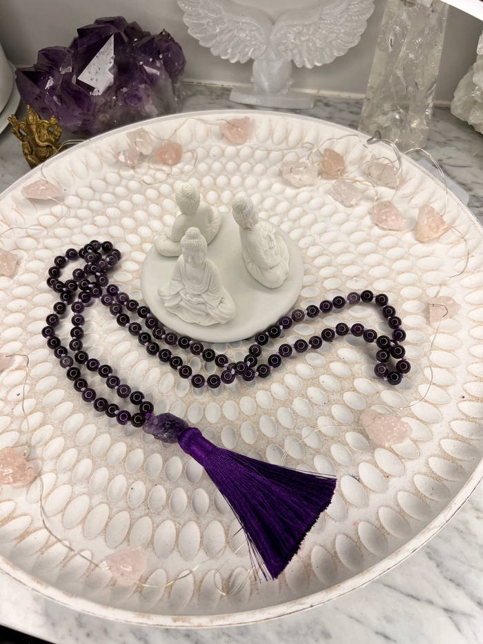 Amethyst Mala Necklace (108 beads) hand made.