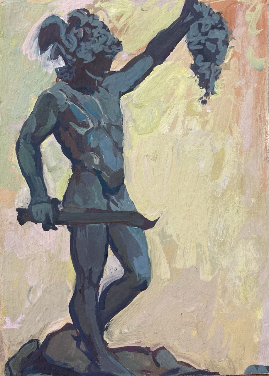 Perseus with the head of Medusa. Benvenuto Cellini, 2024,  20x15 sm, gouache, paperboard