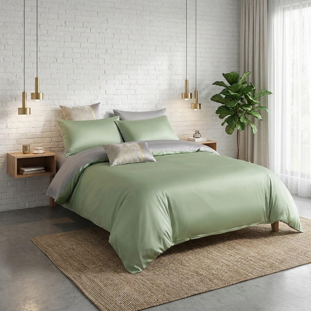 Постільна білизна з сатину, колір Green Fog