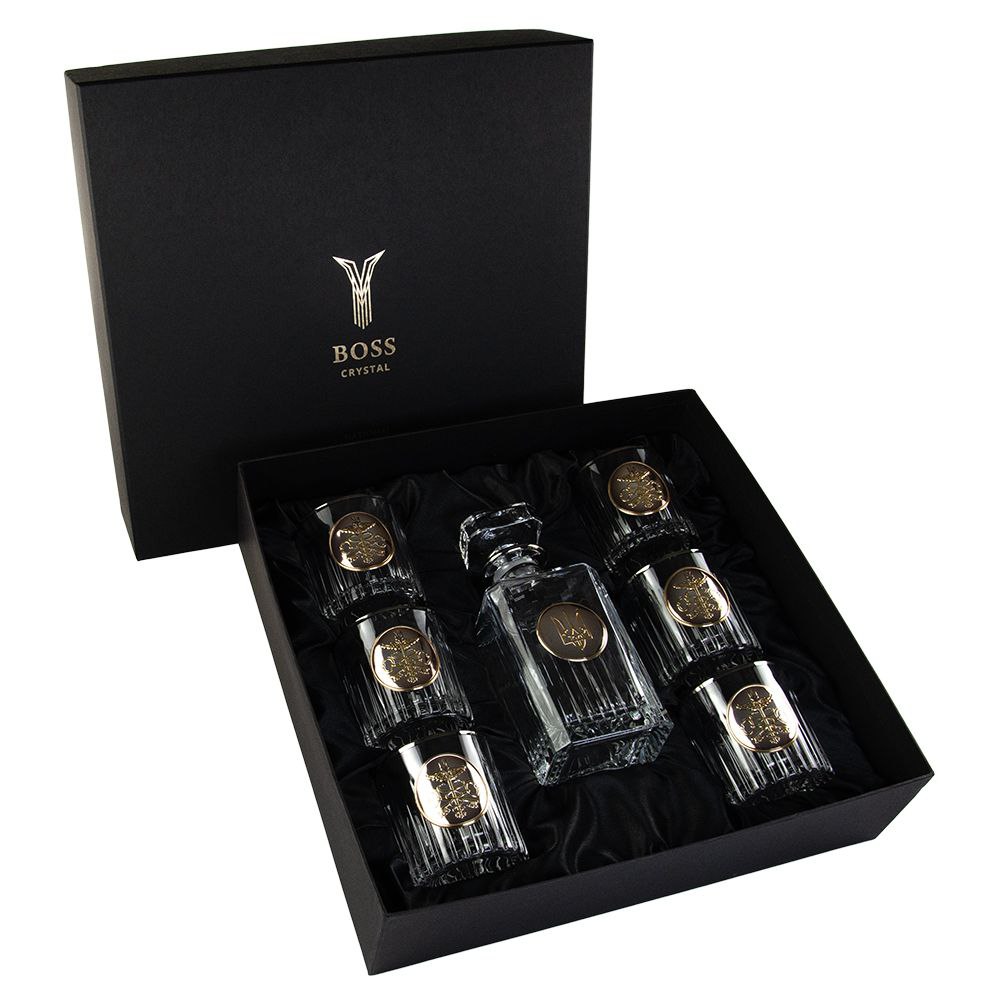 Набір для віскі "Митниця" – 7 предметів, емблема прикордонної служби, срібло з позолотою, GPB7MYT2PG