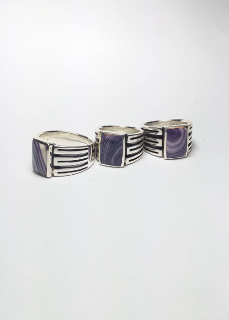 Square Wampum Three Stripe Ring