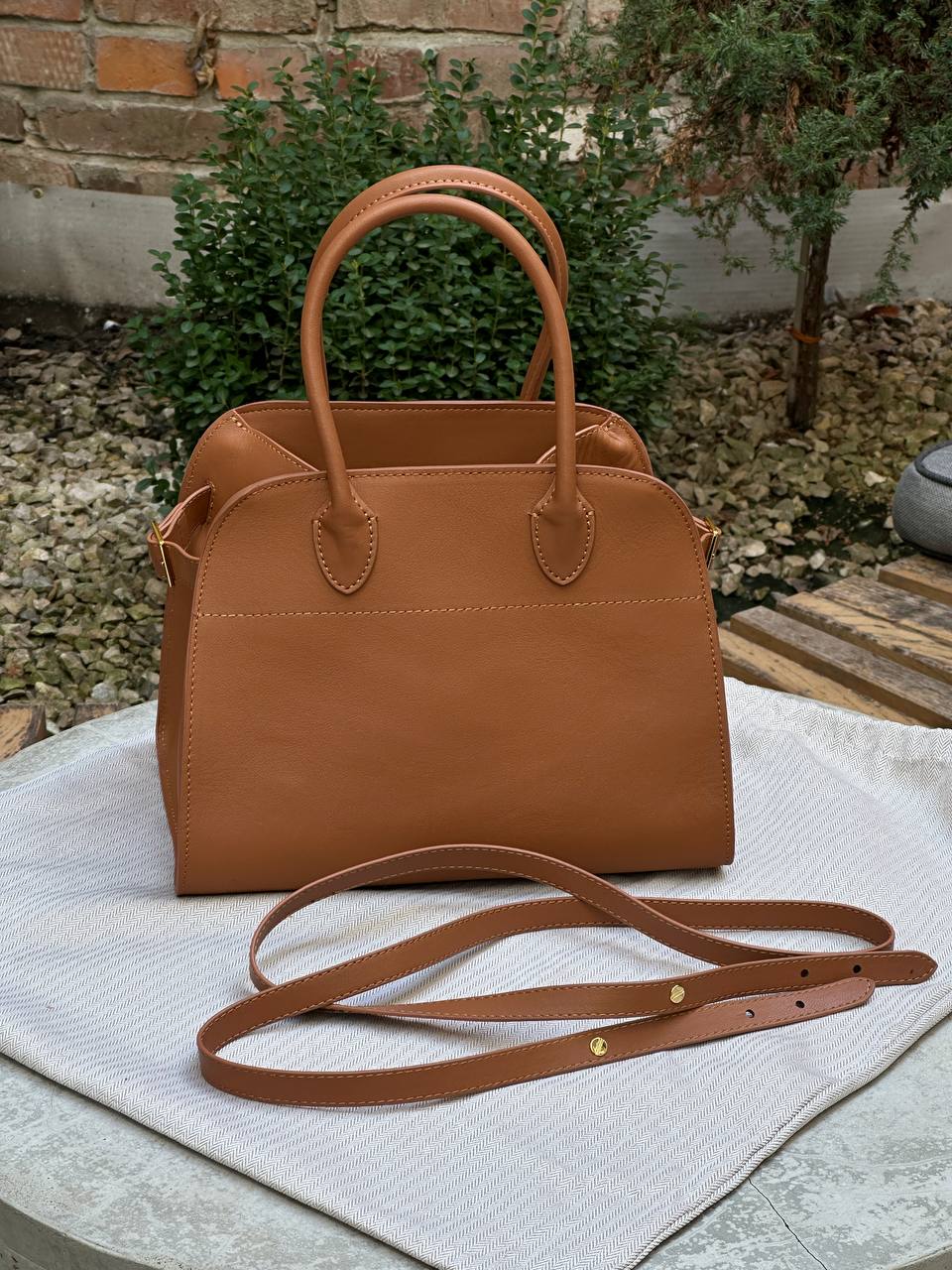 The Row Soft Margaux 26 Bag in Leather Ginger