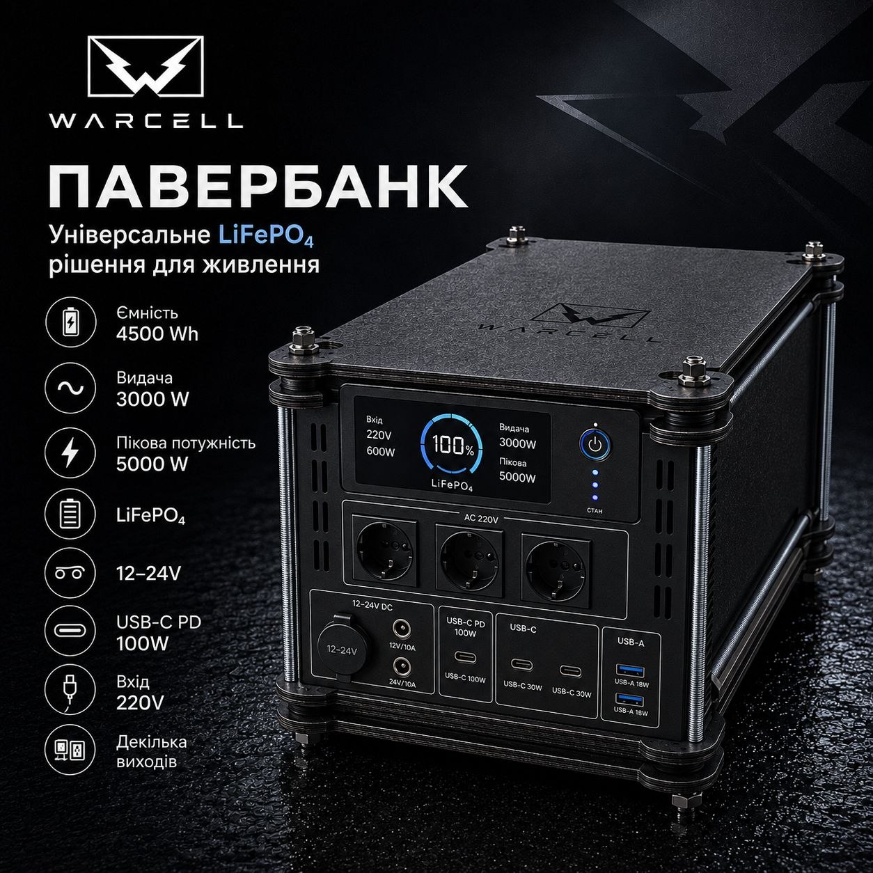 Портативна зарядна станція WARCELL 4500 Wh / 3000 W