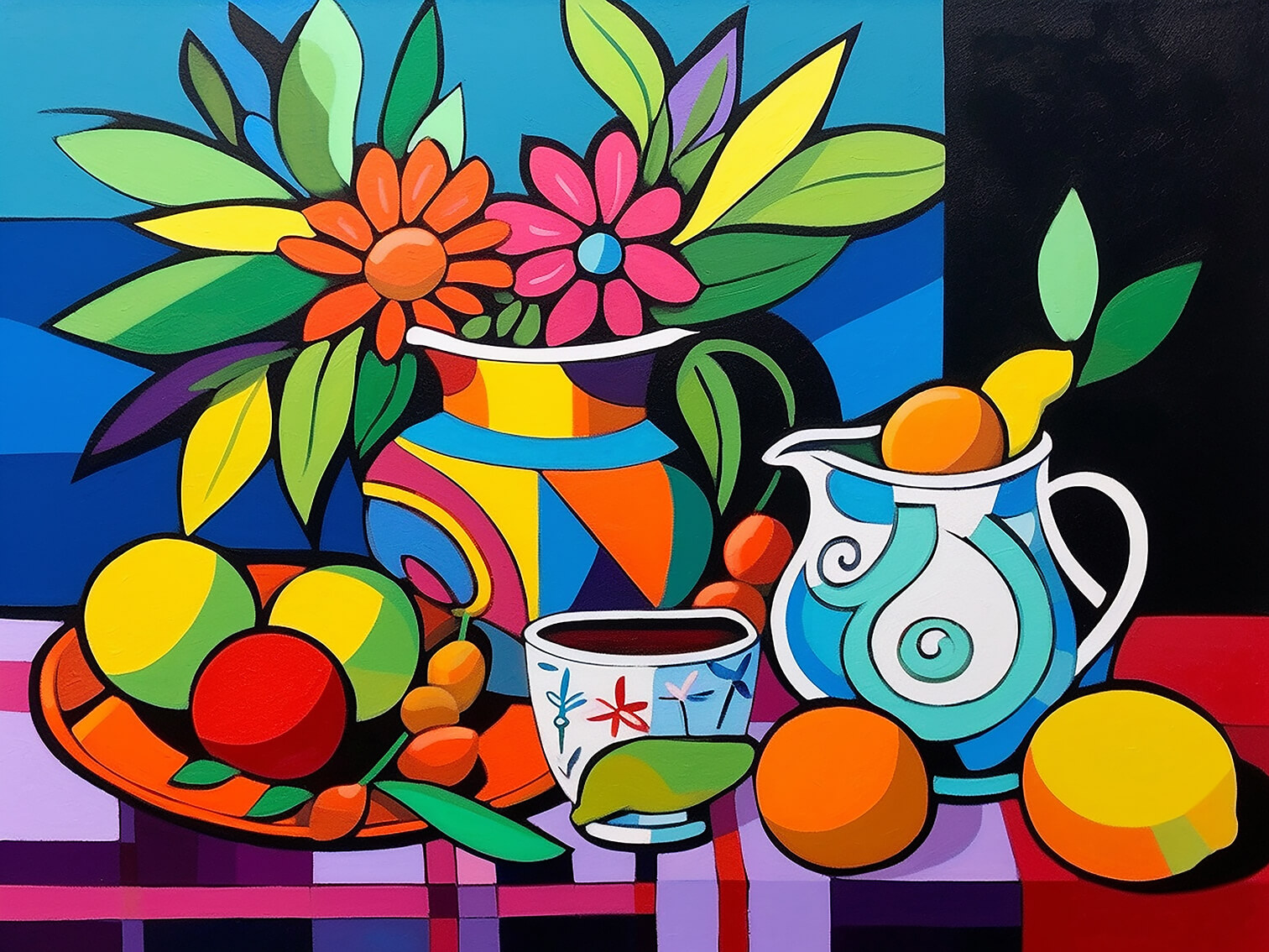 Vibrant still life, 60x80 cm, original painting on canvas