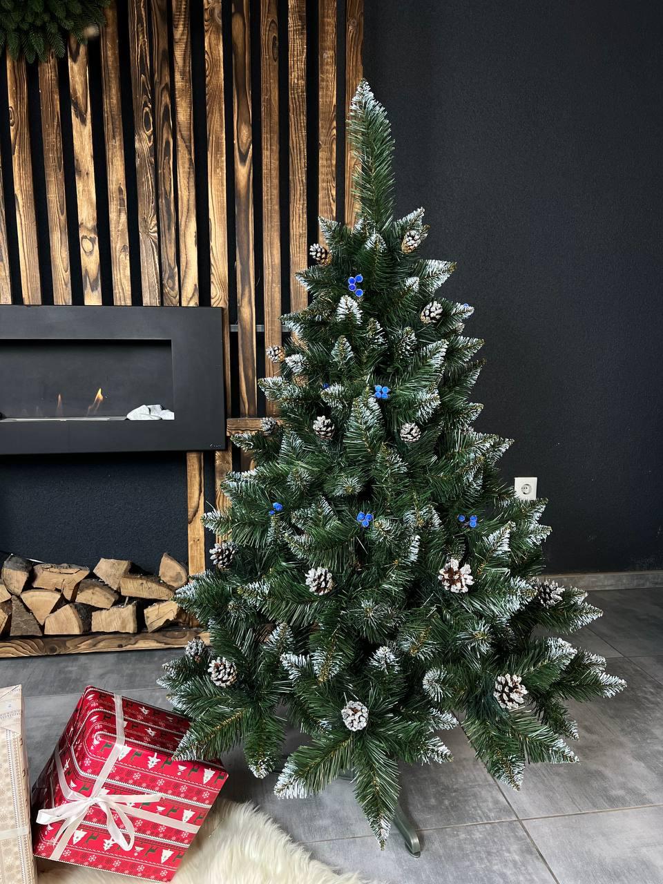 Ялинка «Елітна з шишкою + калина» СИНЯ - 1.3м. 🫐 (червона, золота, срібна)