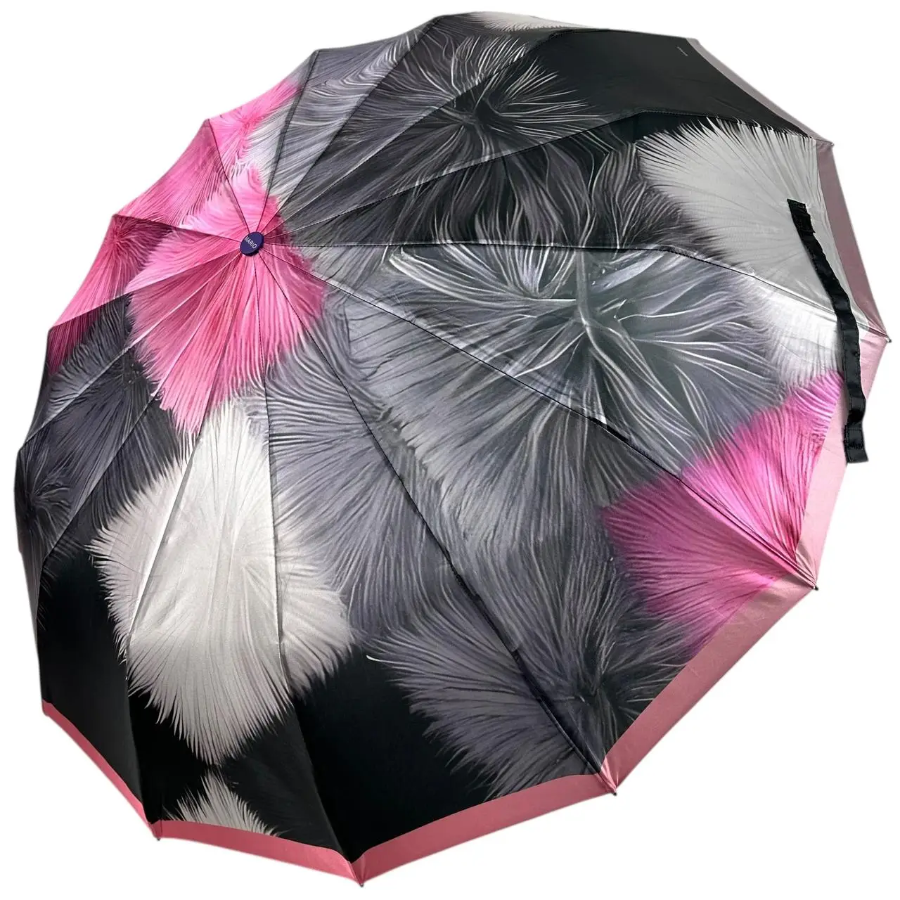 Жіноча парасоля автомат на 14+3+2 сегментних карбонових спиць сатиновий купол з принтом від Mario