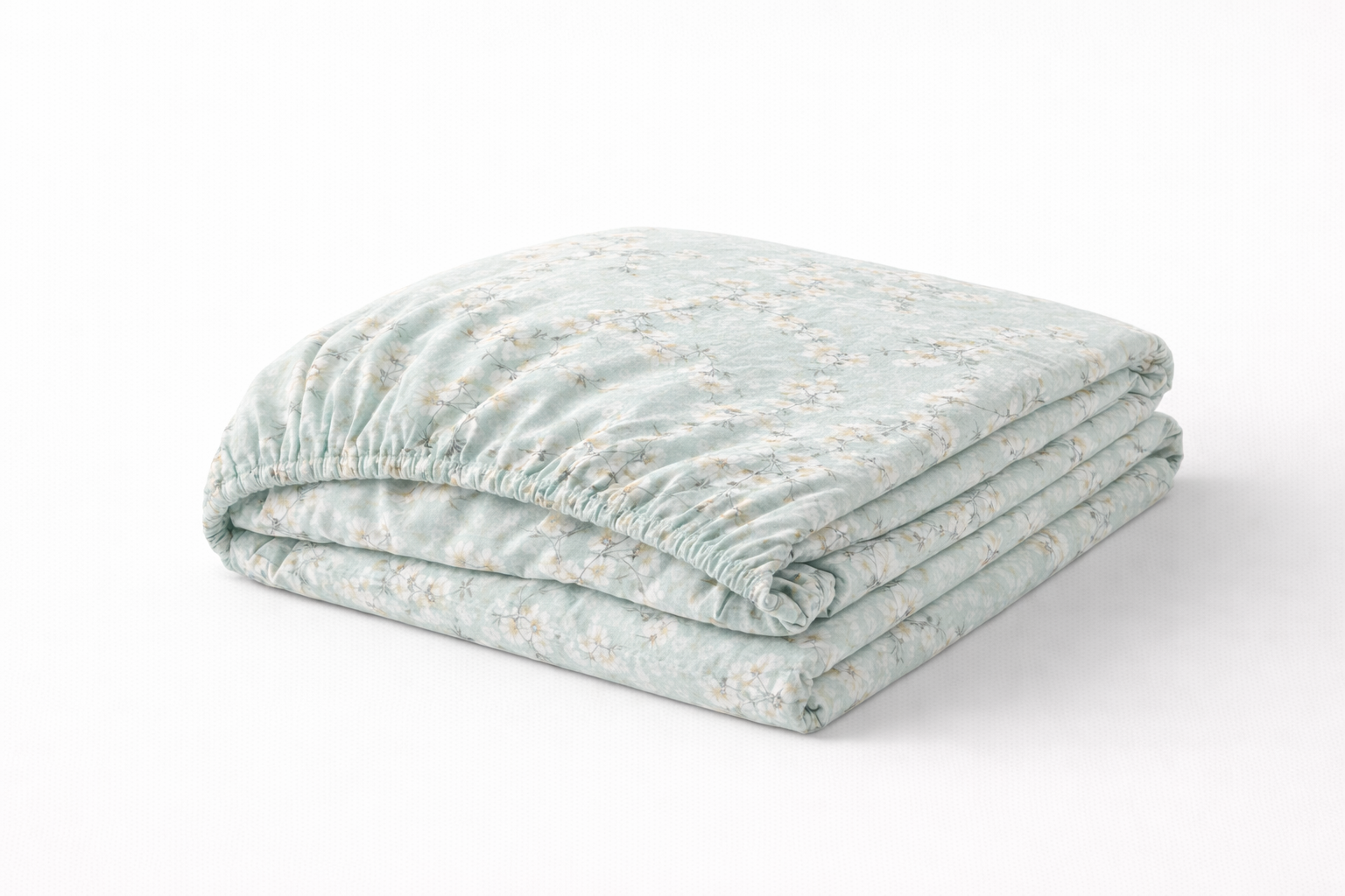 Простирадло на гумці ранфорс принт "Букети дрібних  квітів на зеленому"