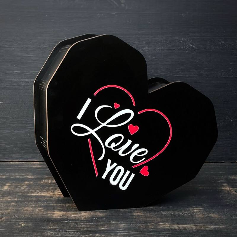 Бокс серце "I love you" чорний 22х20х8см
