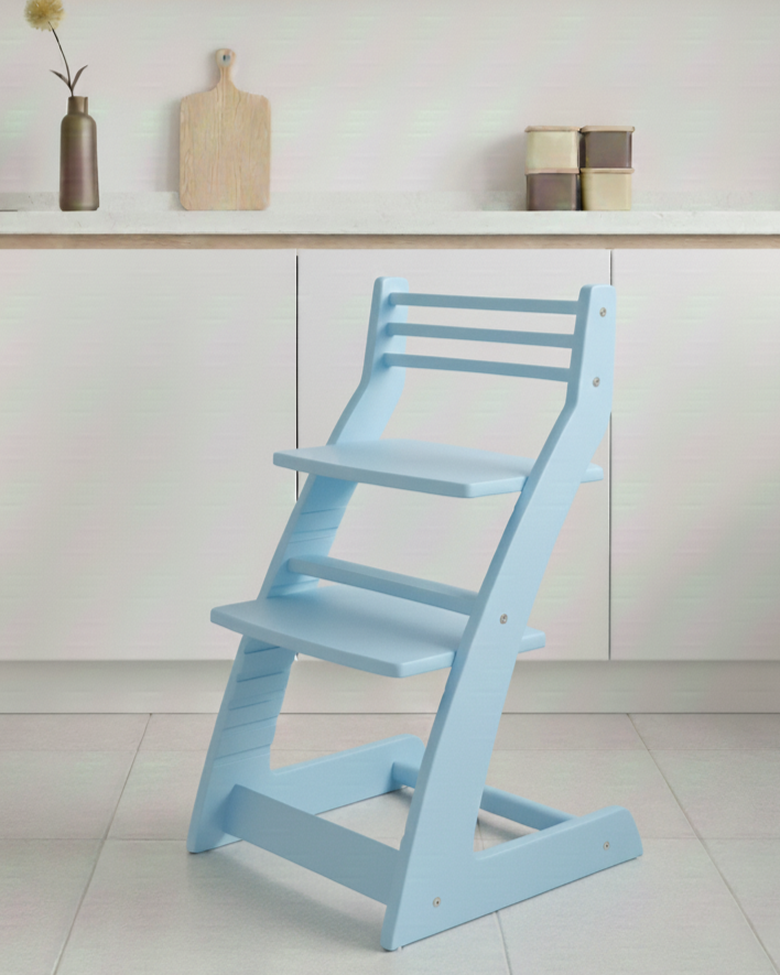 Зростаючий регульований деревяний дизайнерський дитячий стілець FunEra - Блакитний