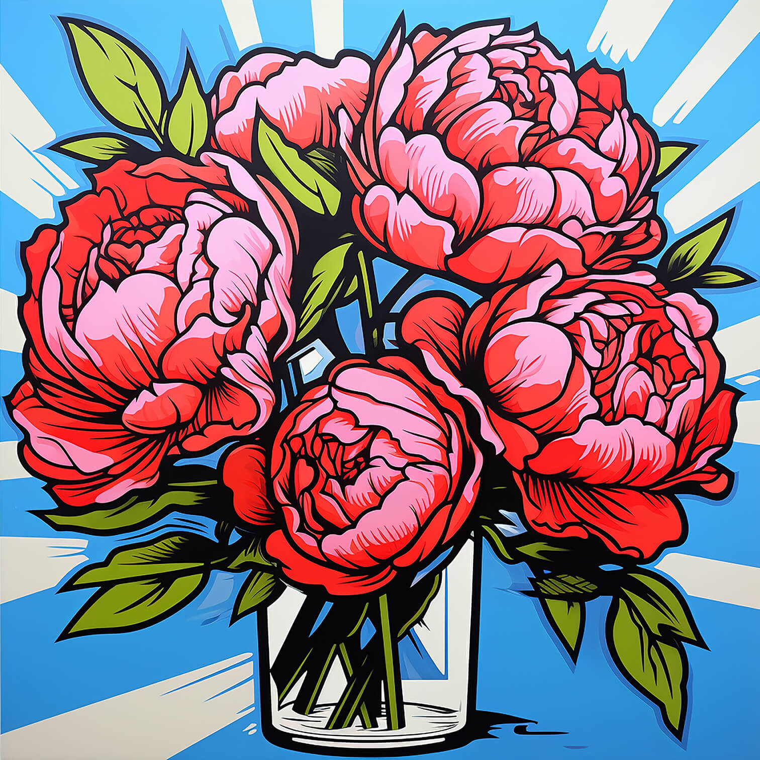 Peony, 80x80 cm, original acrylic painting on canvas