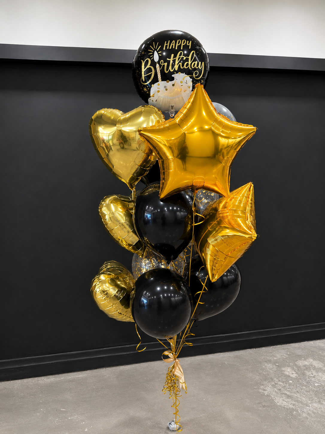 Black & Gold Birthday Balloon Bouquet