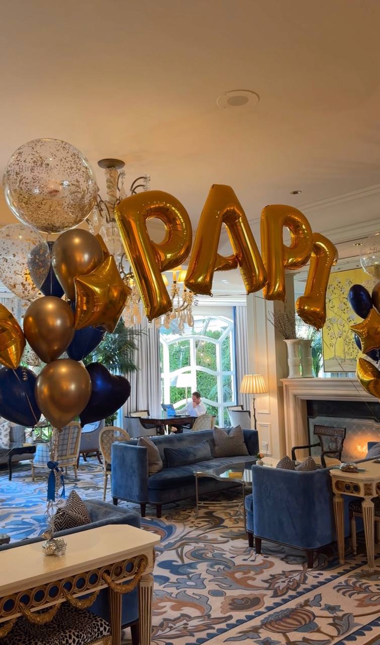 Personalized Birthday Balloon Setup with Giant Gold Letters
