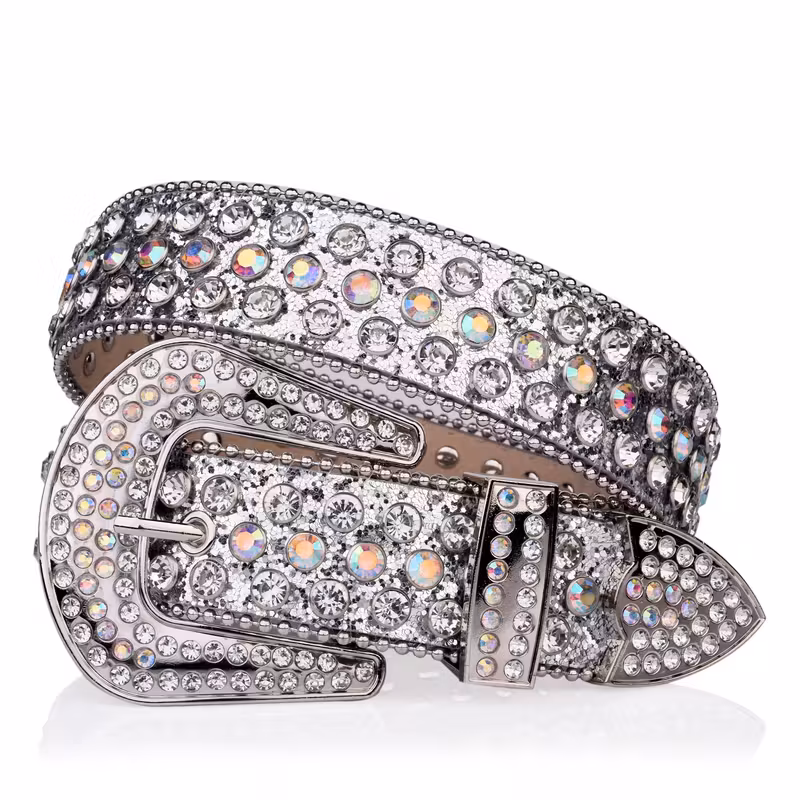 Punk Crystal Rhinestone Belt - Western Cowboy Style Faux Leather Belt