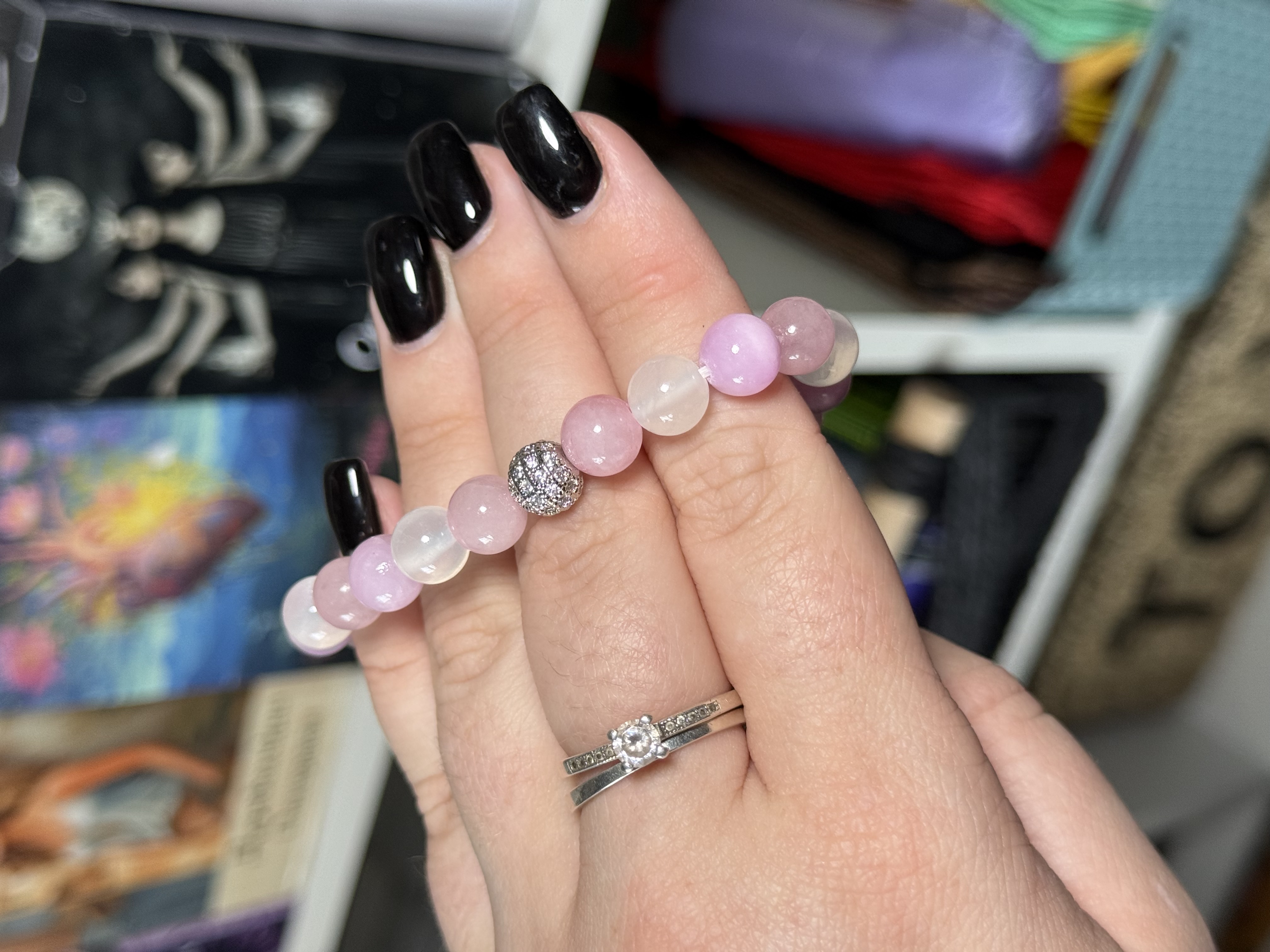 Браслет «Мікс» - кунцит+місячний камінь+рожевий кварц