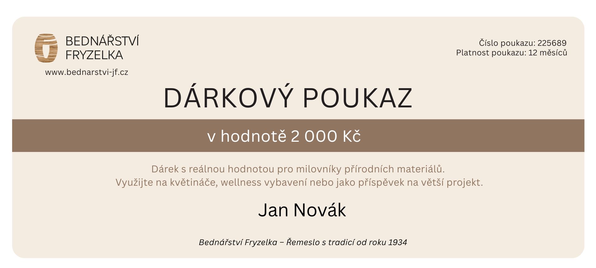 Dárkový poukaz v hodnotě 2 000 Kč