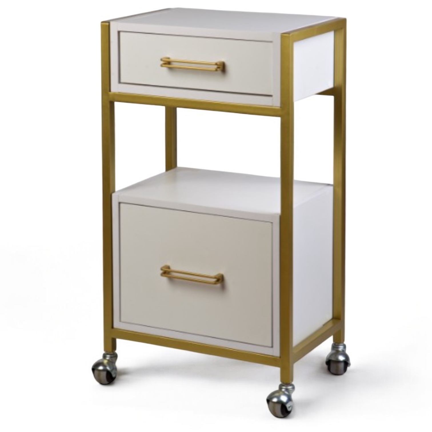 Тумба з двома шухлядами з ЛДСП біла з золотим каркасом