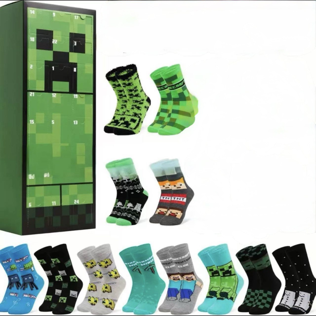 Різдвяний адвент календар Minecraft Socks, 12 пар шкарпеток 24 дні