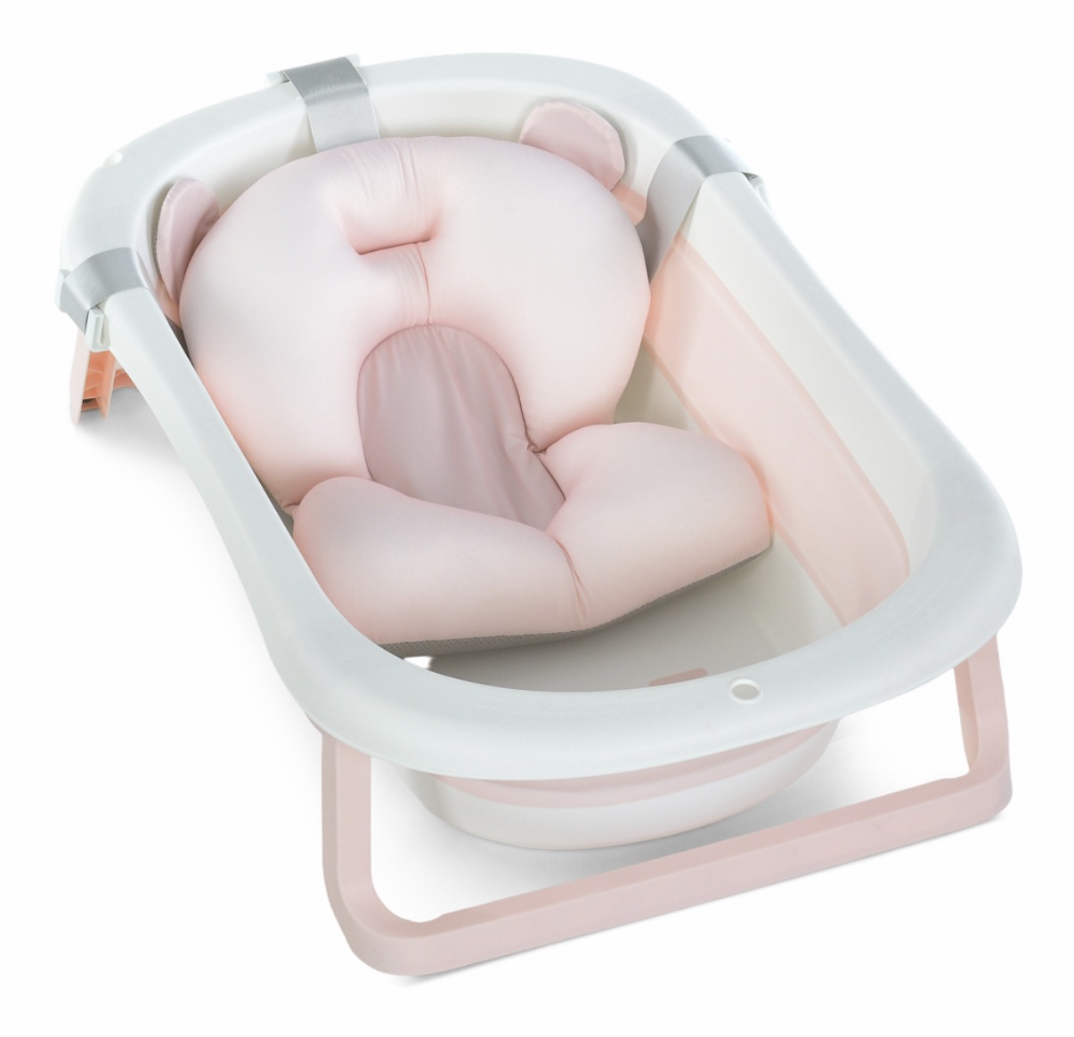 Ванна складна з термометром та подушечкою рожева