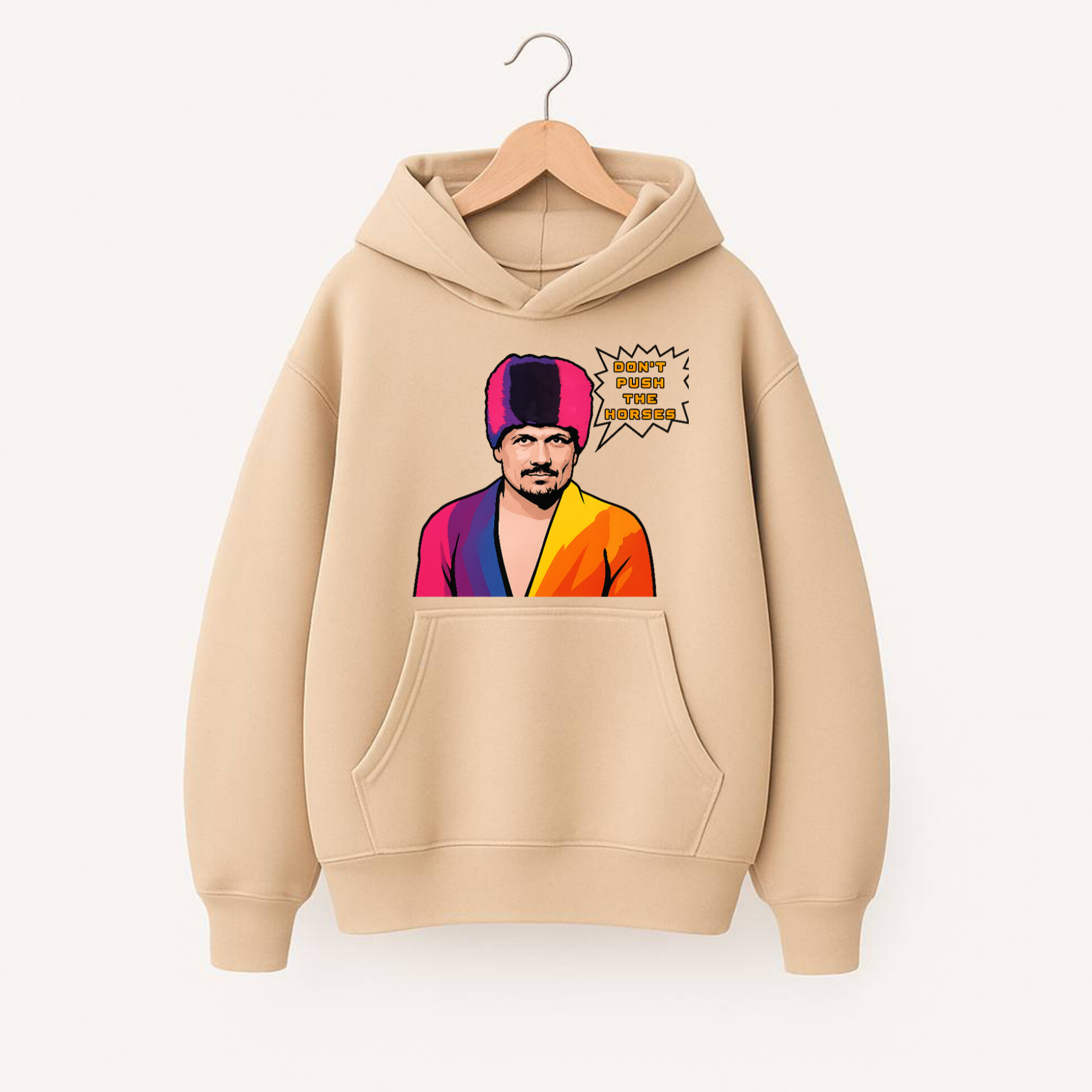 ХУДІ ОВЕРСАЙЗ БЕЖ   З ПРИНТОМ "УСИК МЕМ"