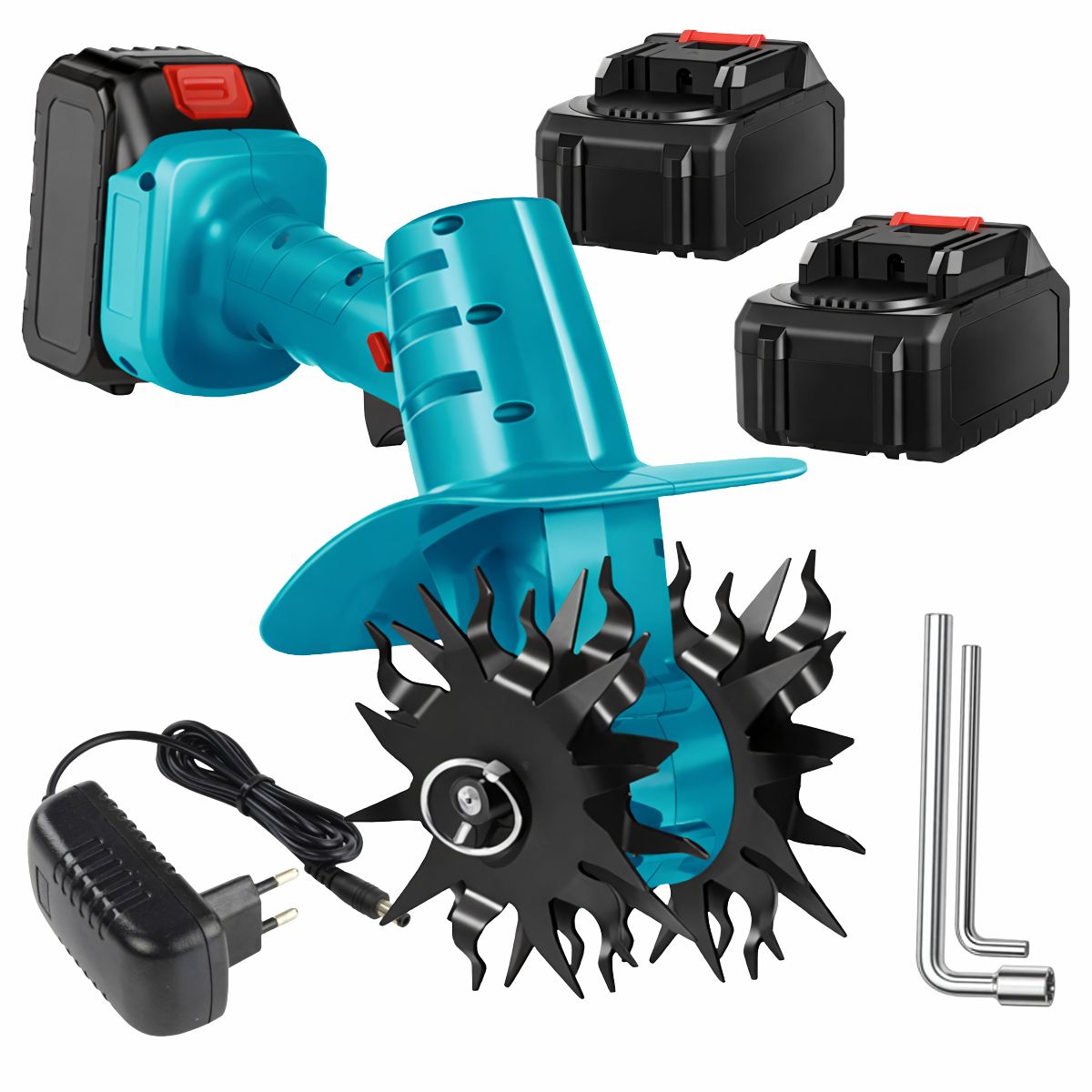 Акумуляторний міні-культиватор (2 леза, 2 АКБ) — Потужний розпушувач для теплиць та клумб