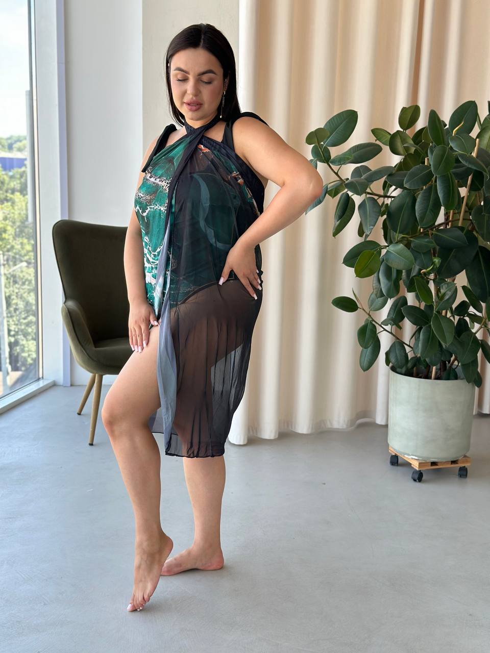 Роскошный купальник с парео для девочек plus size 🌊 морская волна