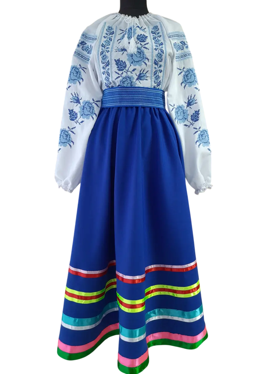 Жіночий костюм в українському стилі сорочка і спідниця та корсет синій