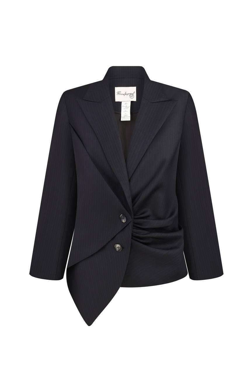  Asymmetrical origami striped wool jacket