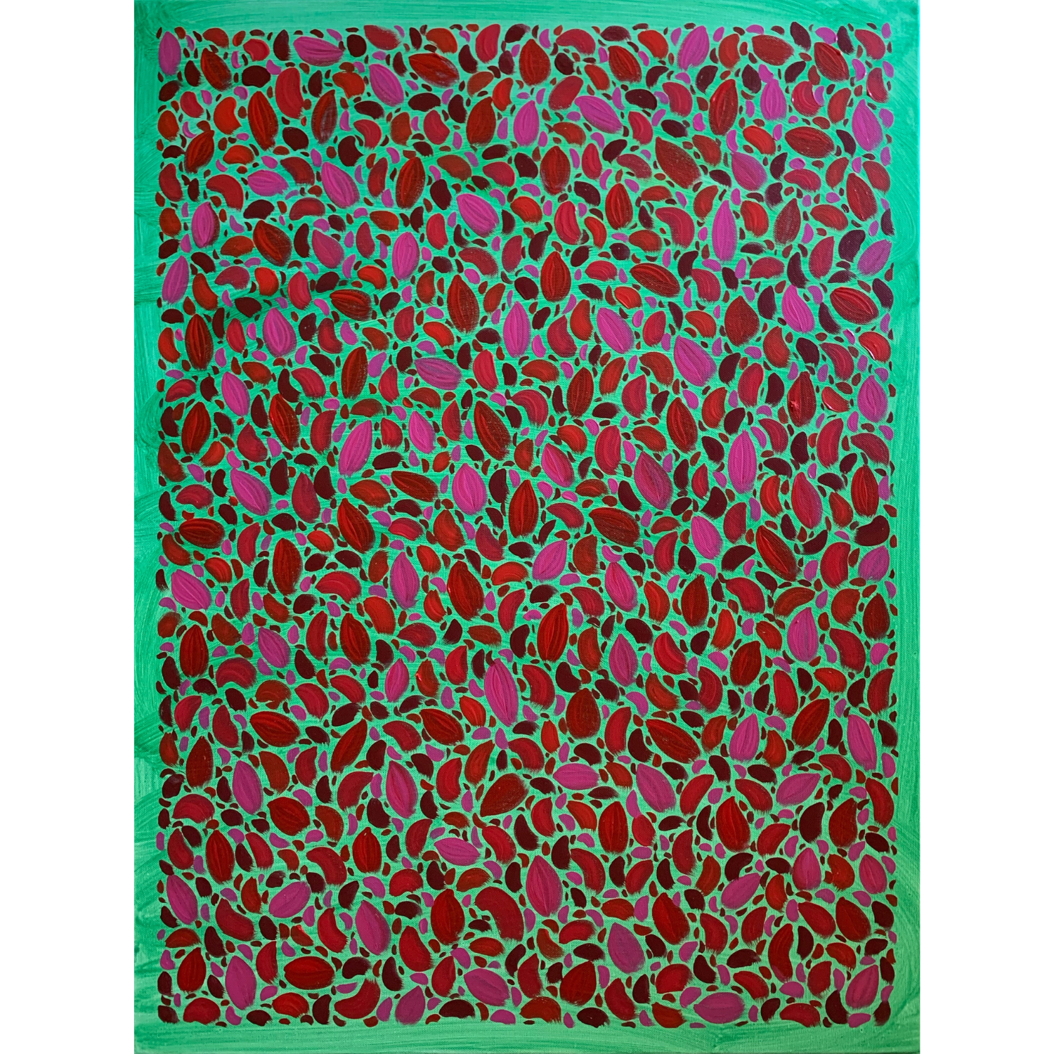 Red with Green ornament, 2022, Acrylic on canvas, 80*60 cm