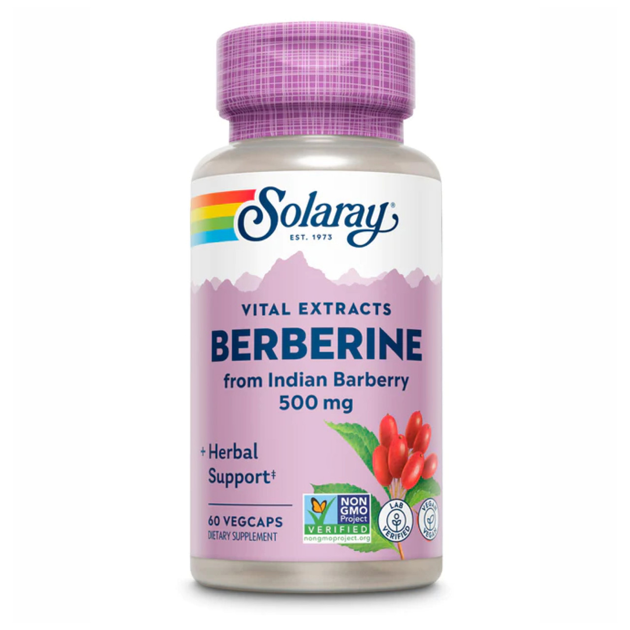 Берберин, для зниження рівню глюкози та роботи кишечника, Berberine from Indian Barberry 500mg - 60 vcaps