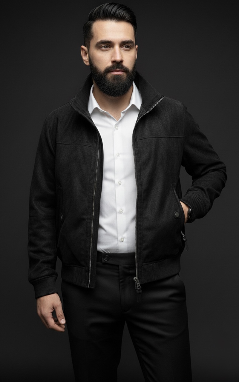 Класична демісезонна чоловіча чорна куртка