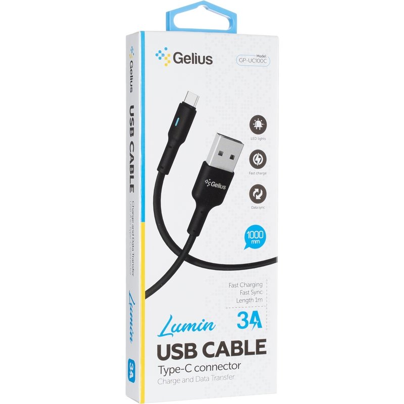 Кабель USB Gelius Lumin Lamp GP-UC100C USB-A to Type-C (1m) (18W) Black