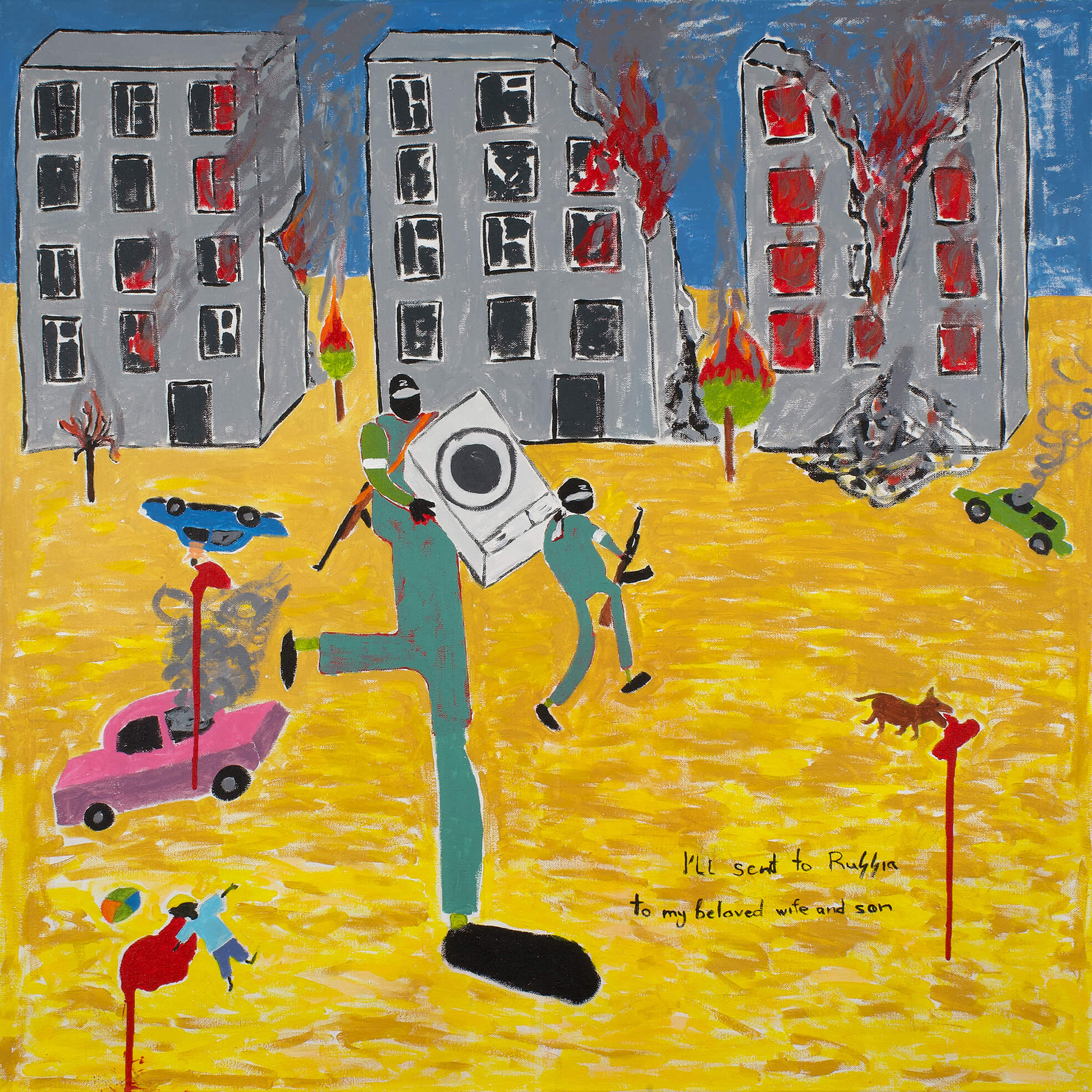 Washing machine, 100x100 cm, original acrylic painting on canvas