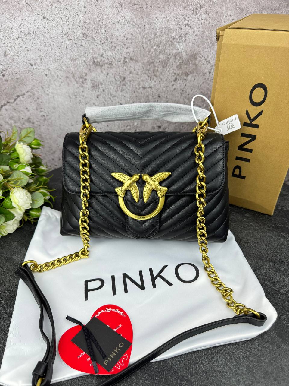 Pinko Classic Lady Love Bag Puff Chevron Black/Gold