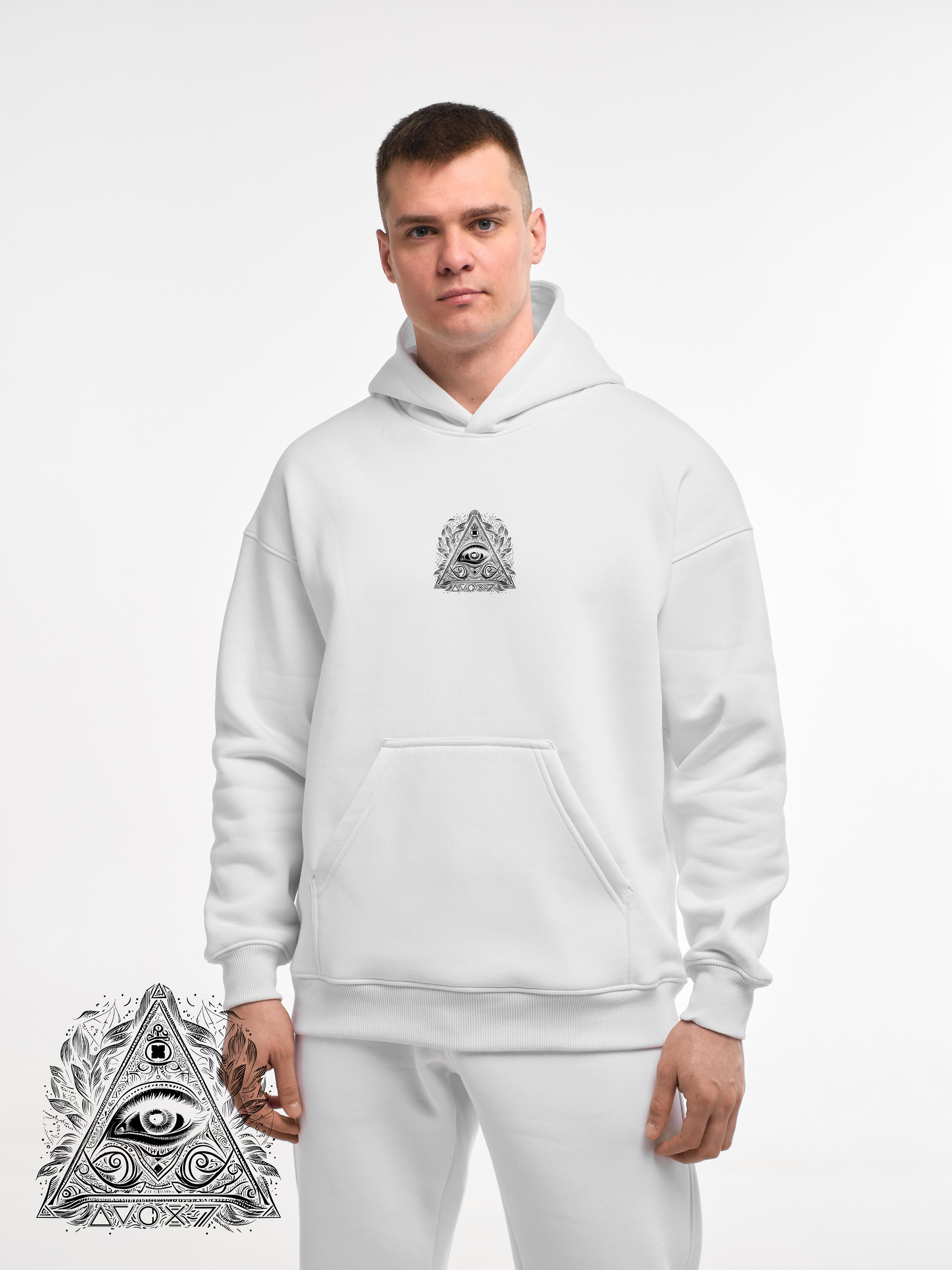 HOODIE "X-EYE" | POCKET | WHITE EMOTION | XH1