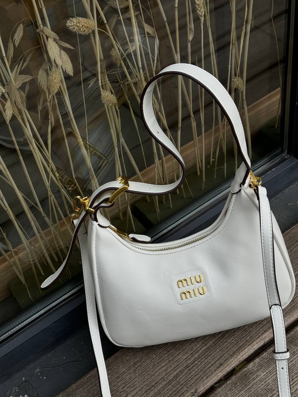 Miu Miu Leather Hobo Bag White