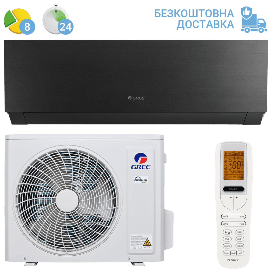 Кондиціонер Gree GWH12AUCXB-K6DNA1A Black (з установкою: +3000 грн)