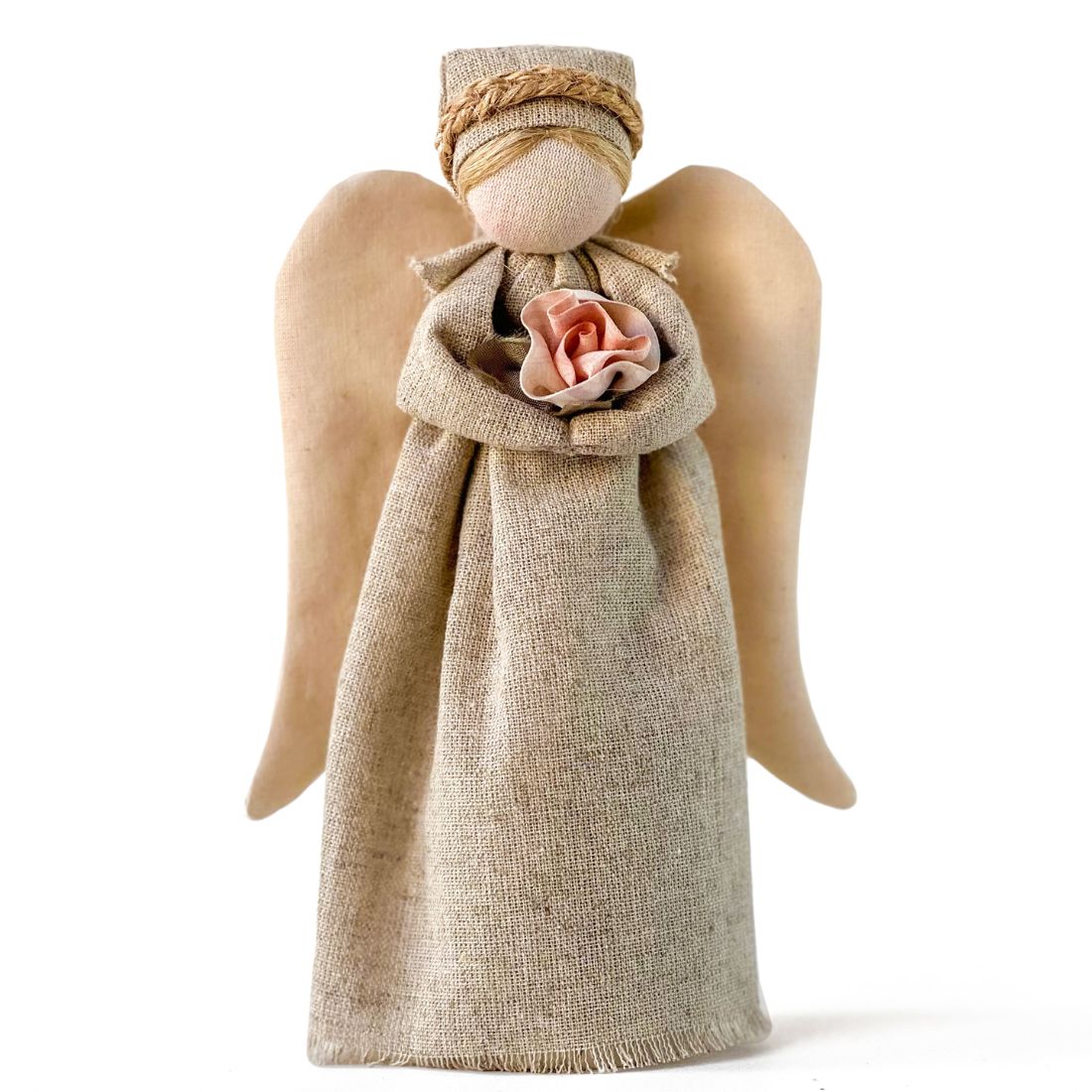 Лялька Янгол Охоронець Сім'ї та Дому оберіг з льону декорований квіткою