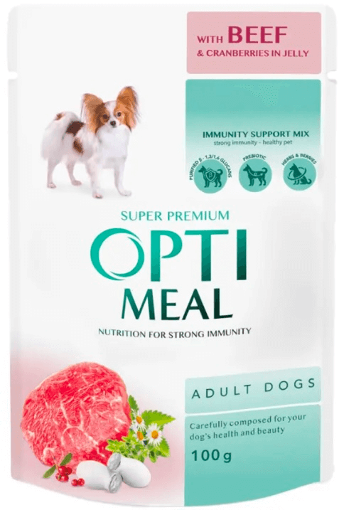 Оптіміл пауч для дорослих собак з яловичиною та журавлиною у желе 100гр.