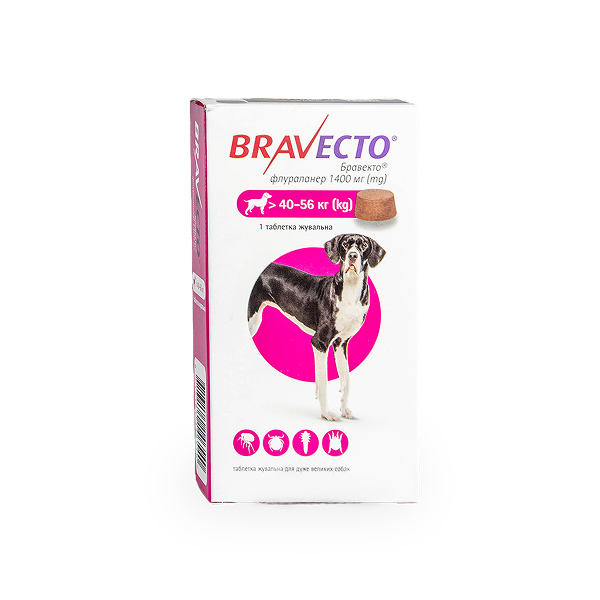 Бравекто 1 таб. на 40-56кг, 1400мг (захист від бліх і кліщів)